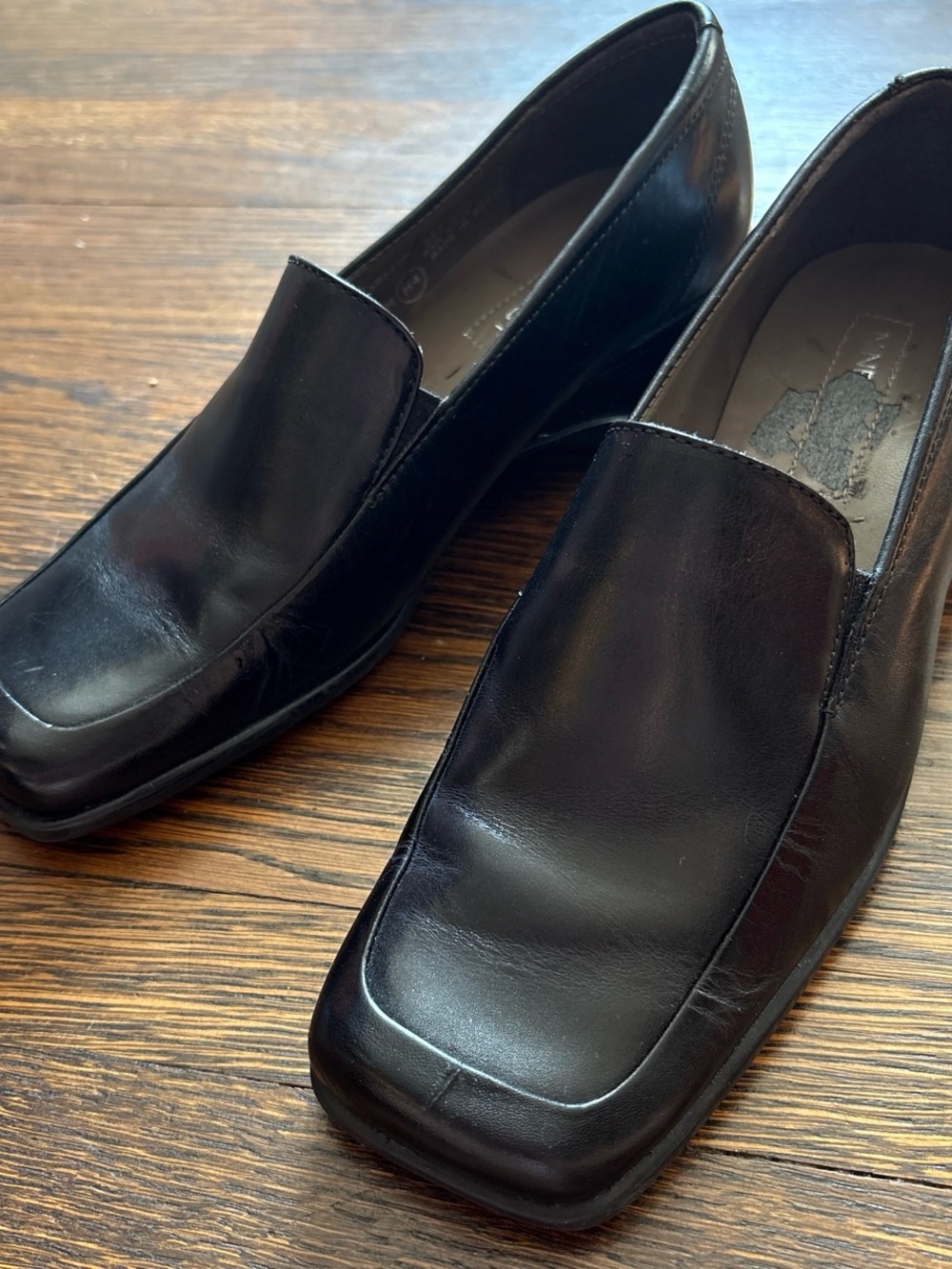Nine West Black Leather Square-Toe Slip-On Loafers